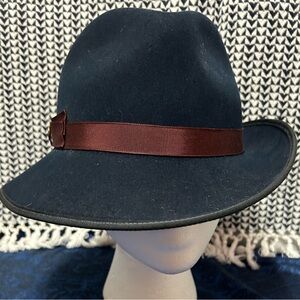 Goorin Bros Navy Blue Fedora with Burgundy Band